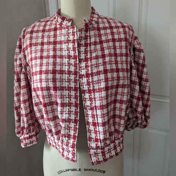 Never A Wallflower Button up Tweed Jacket Red & White - Picture 13 of 16